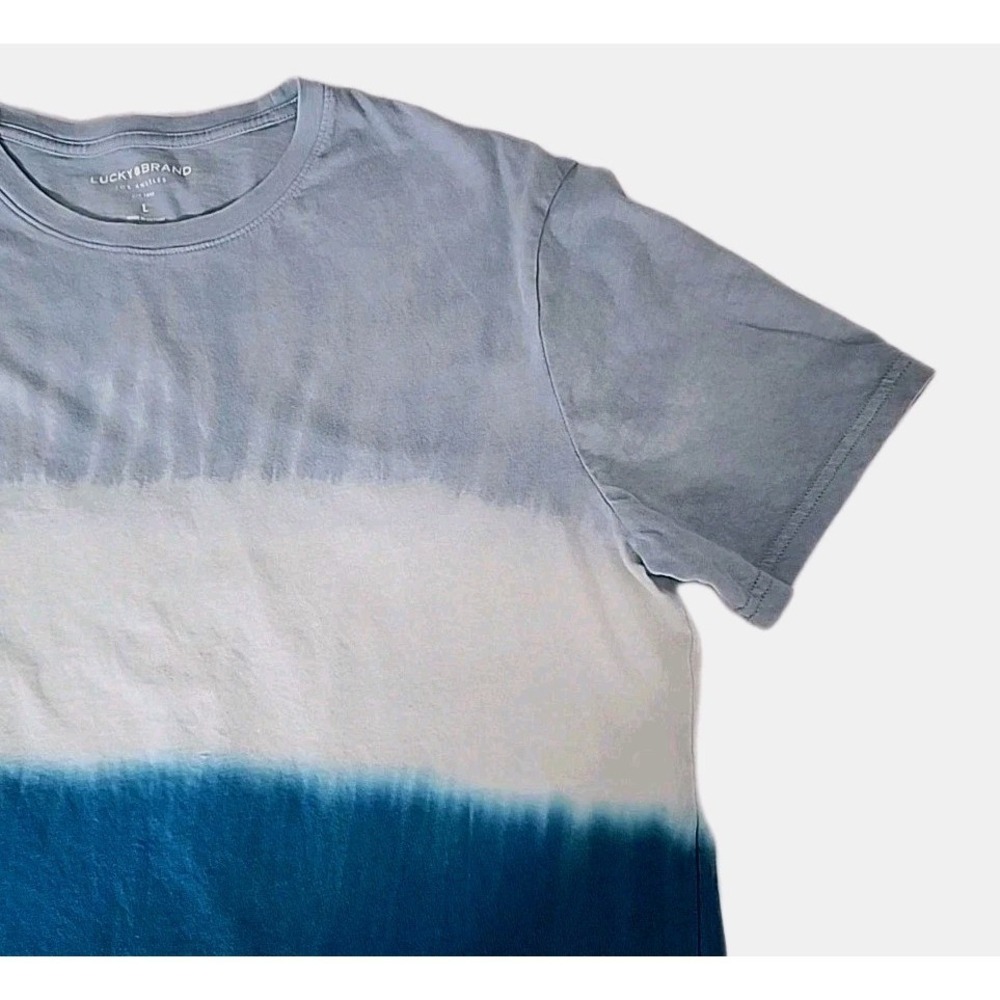 Lucky‎ Brand Men's Large 100% Cotton Dip Dye Relaxed Fit T-Shirt Blue White Soft